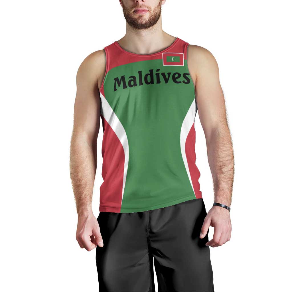 Maldives National Flag and Emblem Men Tank Top with Green Red White Colorblock Design