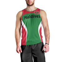 Maldives National Flag and Emblem Men Tank Top with Green Red White Colorblock Design