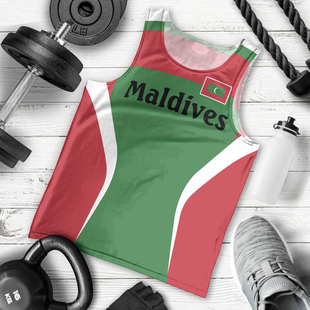 Maldives National Flag and Emblem Men Tank Top with Green Red White Colorblock Design