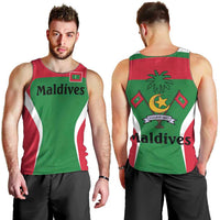 Maldives National Flag and Emblem Men Tank Top with Green Red White Colorblock Design