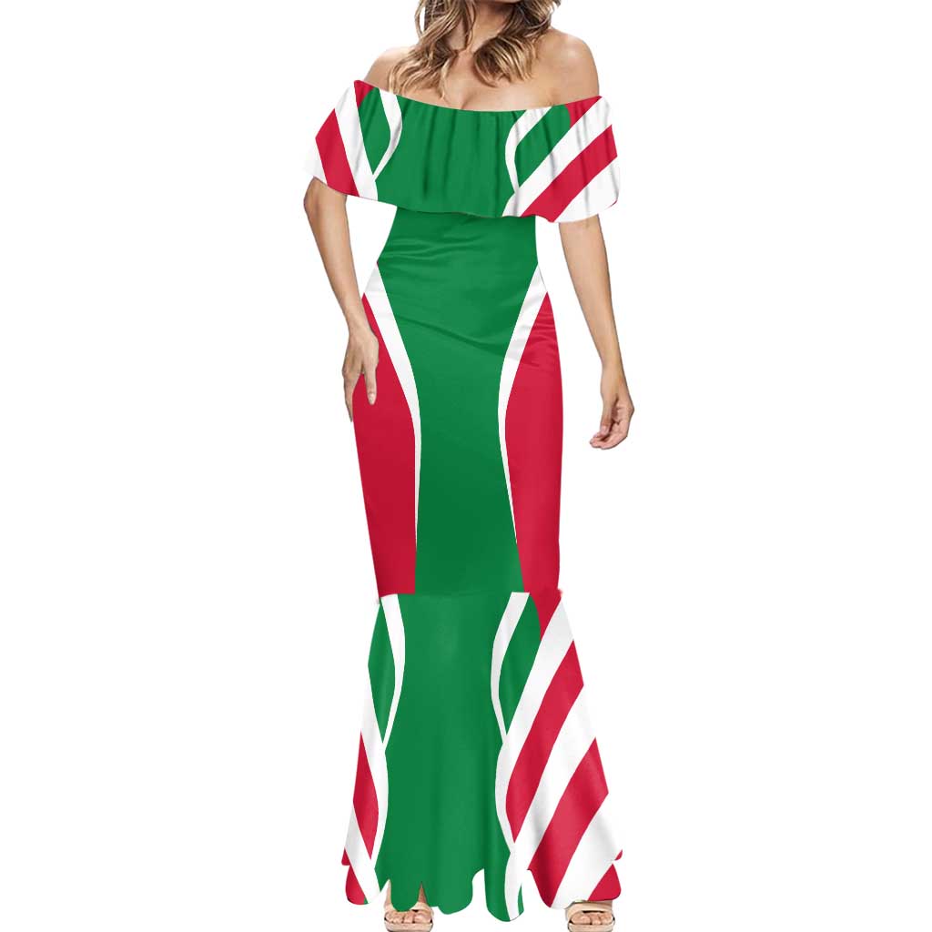 Maldives National Flag and Emblem Mermaid Dress with Green Red White Colorblock Design