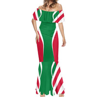 Maldives National Flag and Emblem Mermaid Dress with Green Red White Colorblock Design