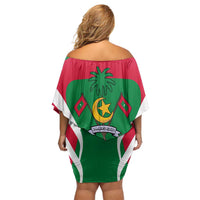 Maldives National Flag and Emblem Off Shoulder Short Dress with Green Red White Colorblock Design