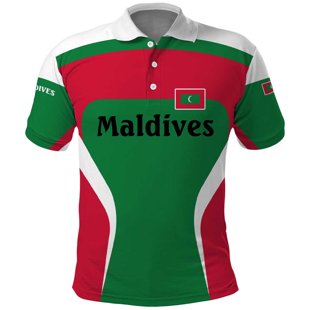 Maldives National Flag and Emblem Polo Shirt with Green Red White Colorblock Design