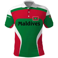 Maldives National Flag and Emblem Polo Shirt with Green Red White Colorblock Design