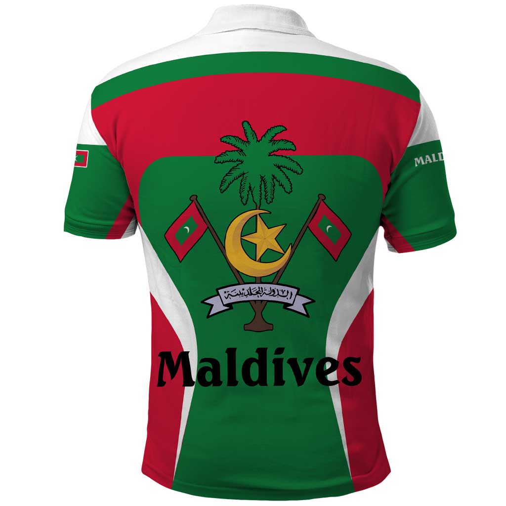 Maldives National Flag and Emblem Polo Shirt with Green Red White Colorblock Design