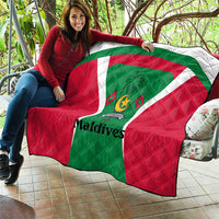 Maldives National Flag and Emblem Quilt with Green Red White Colorblock Design