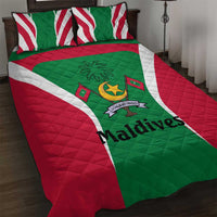 Maldives National Flag and Emblem Quilt Bed Set with Green Red White Colorblock Design