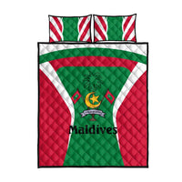 Maldives National Flag and Emblem Quilt Bed Set with Green Red White Colorblock Design