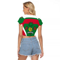 Maldives National Flag and Emblem Raglan Cropped T Shirt with Green Red White Colorblock Design
