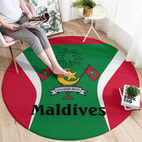Maldives National Flag and Emblem Round Carpet with Green Red White Colorblock Design