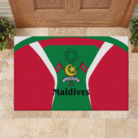 Maldives National Flag and Emblem Rubber Doormat with Green Red White Colorblock Design