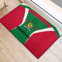 Maldives National Flag and Emblem Rubber Doormat with Green Red White Colorblock Design