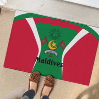 Maldives National Flag and Emblem Rubber Doormat with Green Red White Colorblock Design