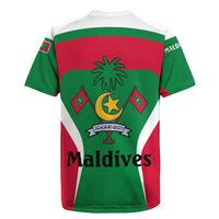 Maldives National Flag and Emblem Rugby Jersey with Green Red White Colorblock Design