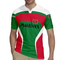 Maldives National Flag and Emblem Rugby Jersey with Green Red White Colorblock Design