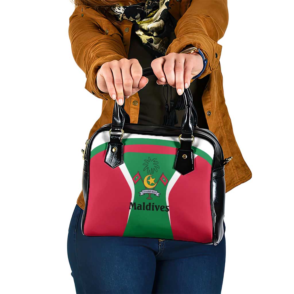 Maldives National Flag and Emblem Shoulder Handbag with Green Red White Colorblock Design