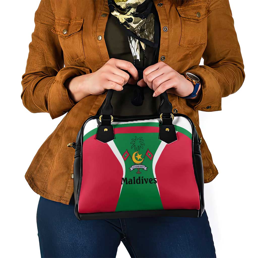 Maldives National Flag and Emblem Shoulder Handbag with Green Red White Colorblock Design