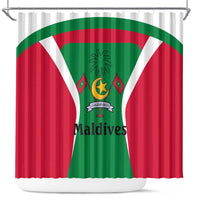 Maldives National Flag and Emblem Shower Curtain with Green Red White Colorblock Design