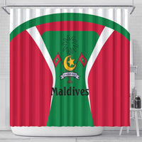 Maldives National Flag and Emblem Shower Curtain with Green Red White Colorblock Design