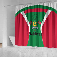 Maldives National Flag and Emblem Shower Curtain with Green Red White Colorblock Design