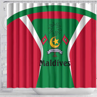 Maldives National Flag and Emblem Shower Curtain with Green Red White Colorblock Design