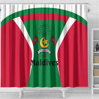 Maldives National Flag and Emblem Shower Curtain with Green Red White Colorblock Design