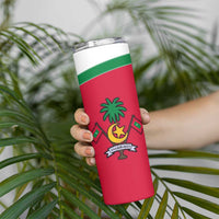 Maldives National Flag and Emblem Skinny Tumbler with Green Red White Colorblock Design