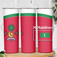 Maldives National Flag and Emblem Skinny Tumbler with Green Red White Colorblock Design