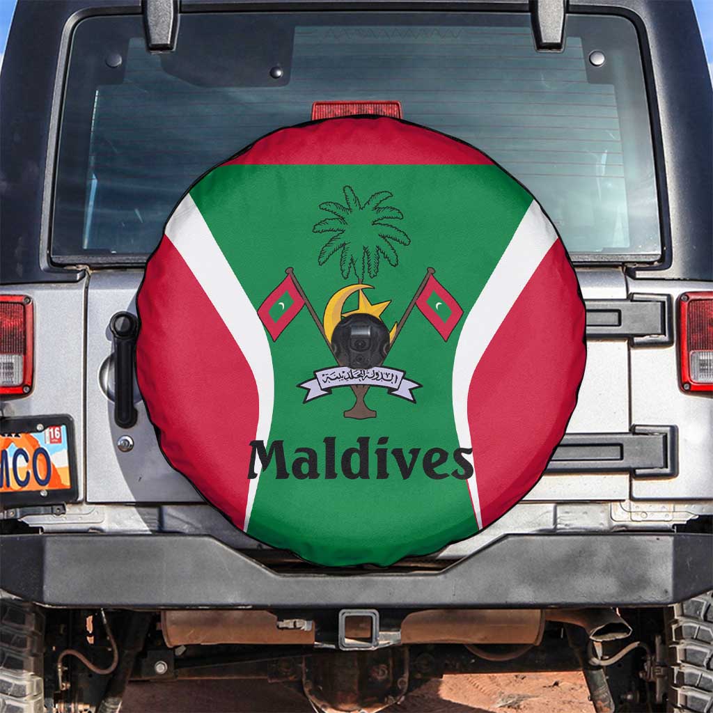 Maldives National Flag and Emblem Spare Tire Cover with Green Red White Colorblock Design
