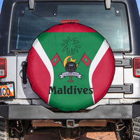 Maldives National Flag and Emblem Spare Tire Cover with Green Red White Colorblock Design