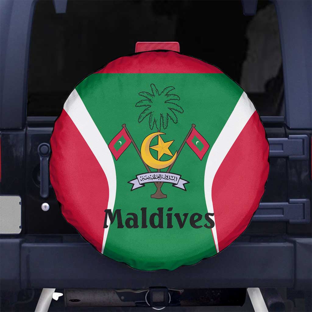 Maldives National Flag and Emblem Spare Tire Cover with Green Red White Colorblock Design