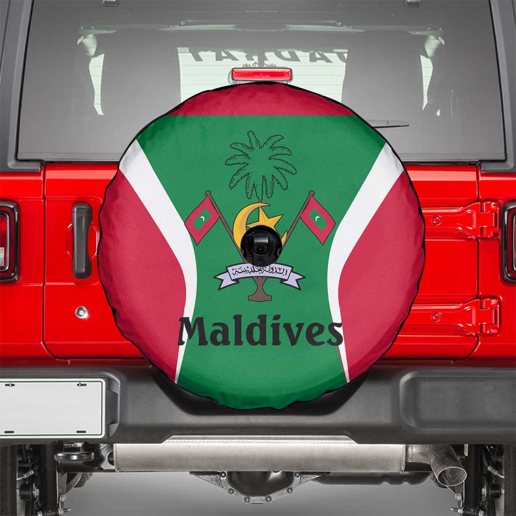 Maldives National Flag and Emblem Spare Tire Cover with Green Red White Colorblock Design