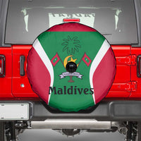 Maldives National Flag and Emblem Spare Tire Cover with Green Red White Colorblock Design