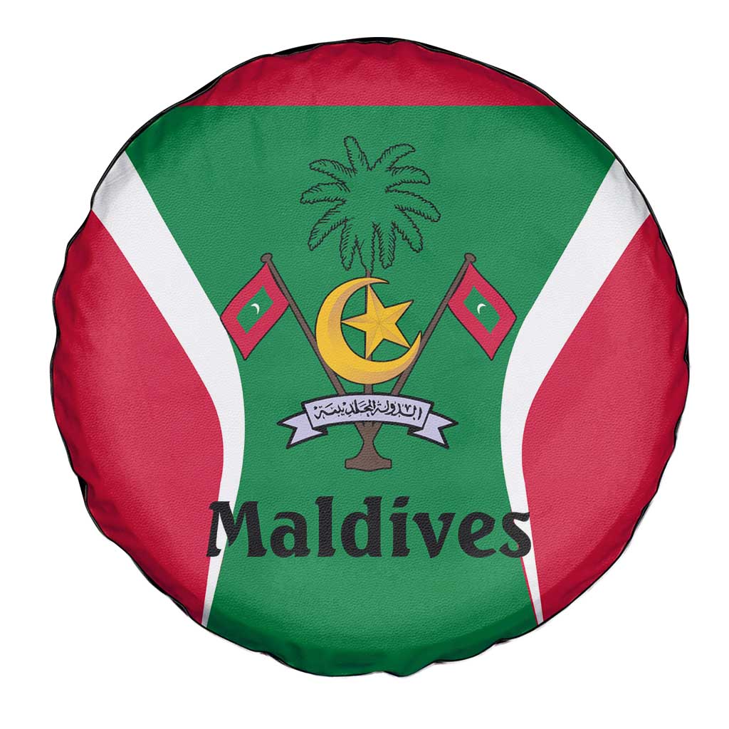 Maldives National Flag and Emblem Spare Tire Cover with Green Red White Colorblock Design