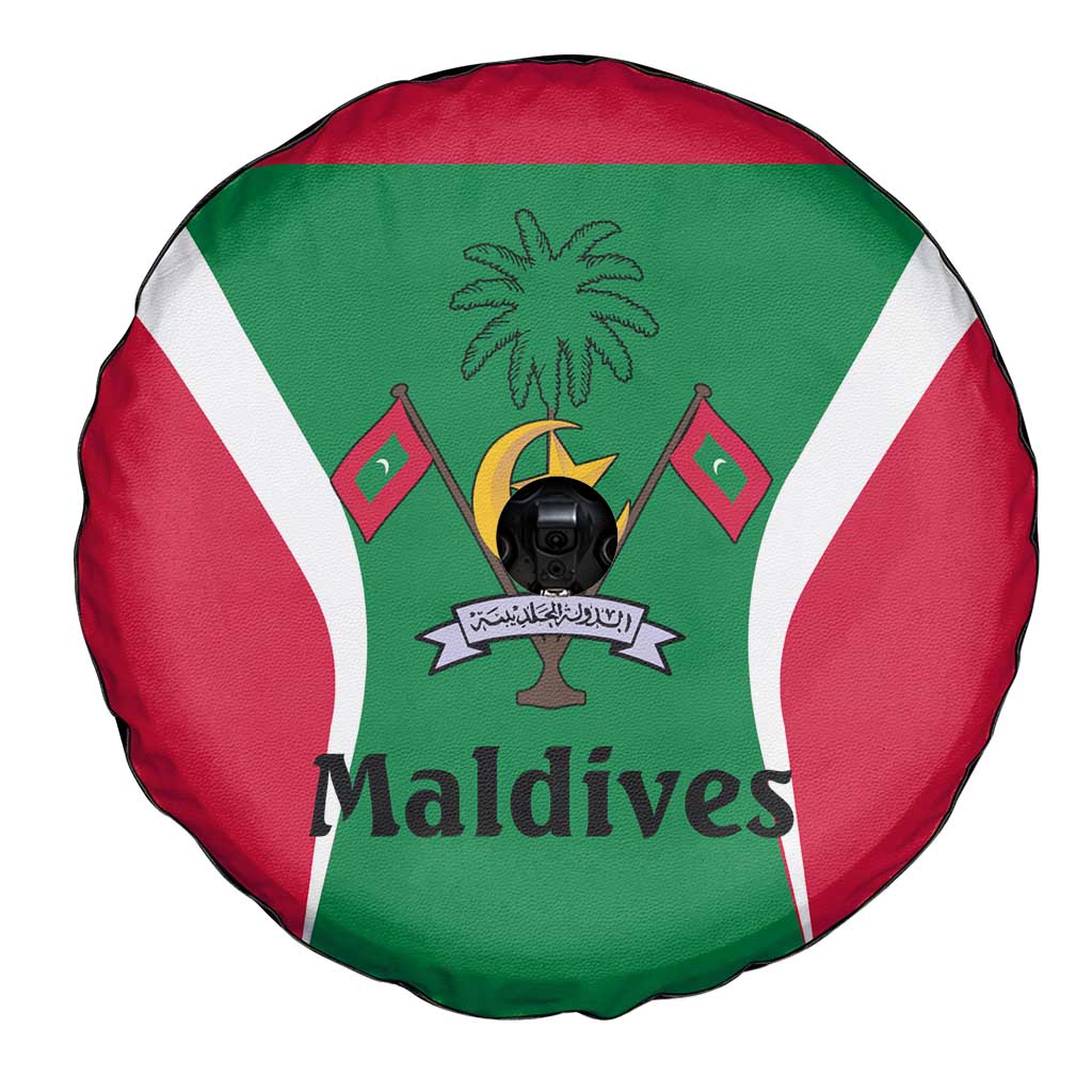 Maldives National Flag and Emblem Spare Tire Cover with Green Red White Colorblock Design