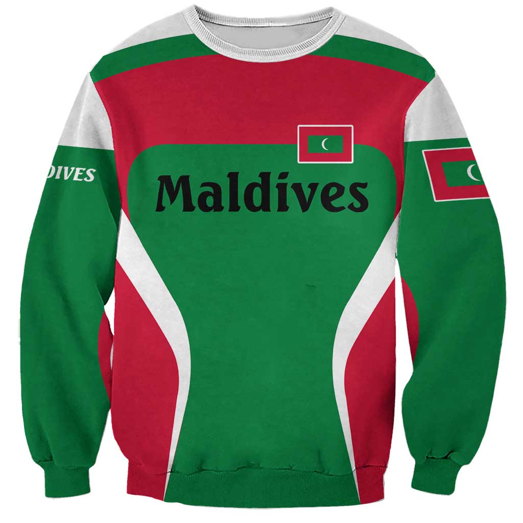 Maldives National Flag and Emblem Sweatshirt with Green Red White Colorblock Design