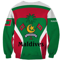 Maldives National Flag and Emblem Sweatshirt with Green Red White Colorblock Design