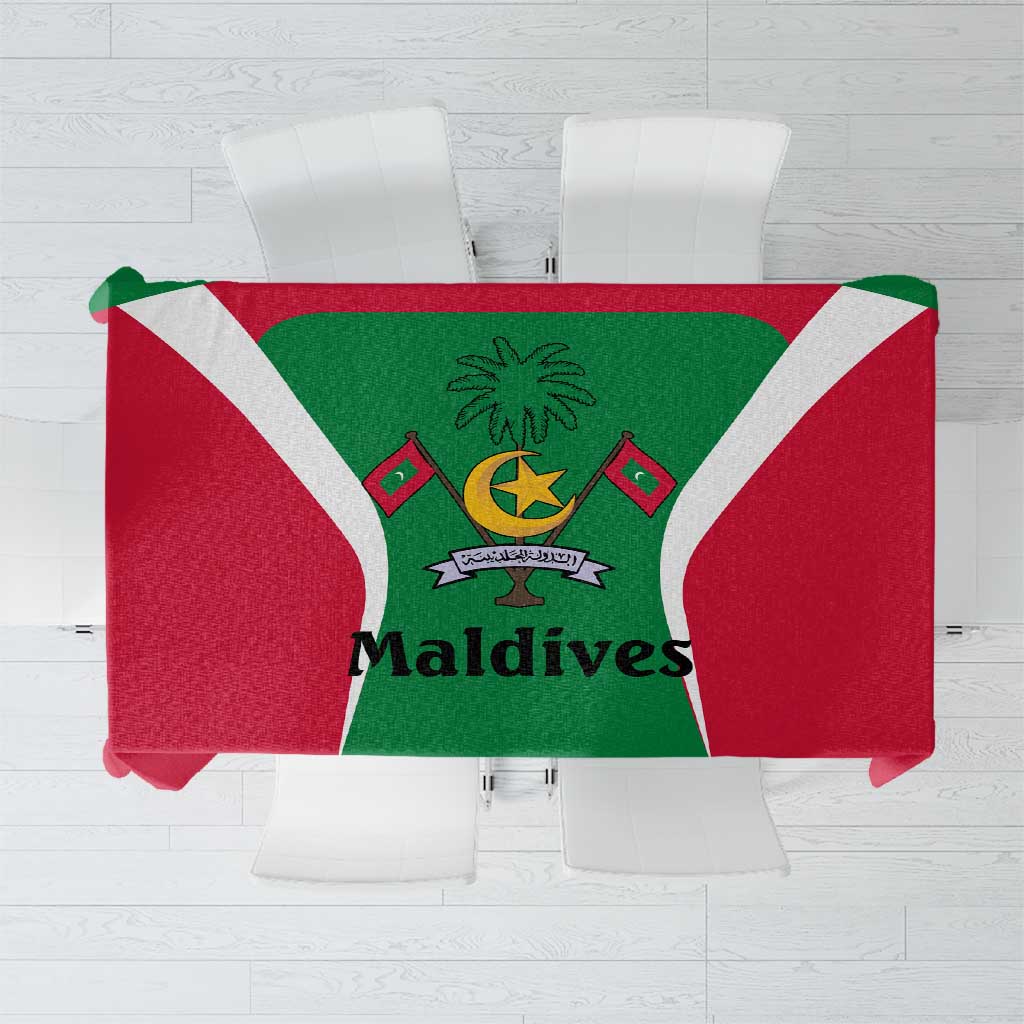 Maldives National Flag and Emblem Tablecloth with Green Red White Colorblock Design