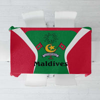 Maldives National Flag and Emblem Tablecloth with Green Red White Colorblock Design