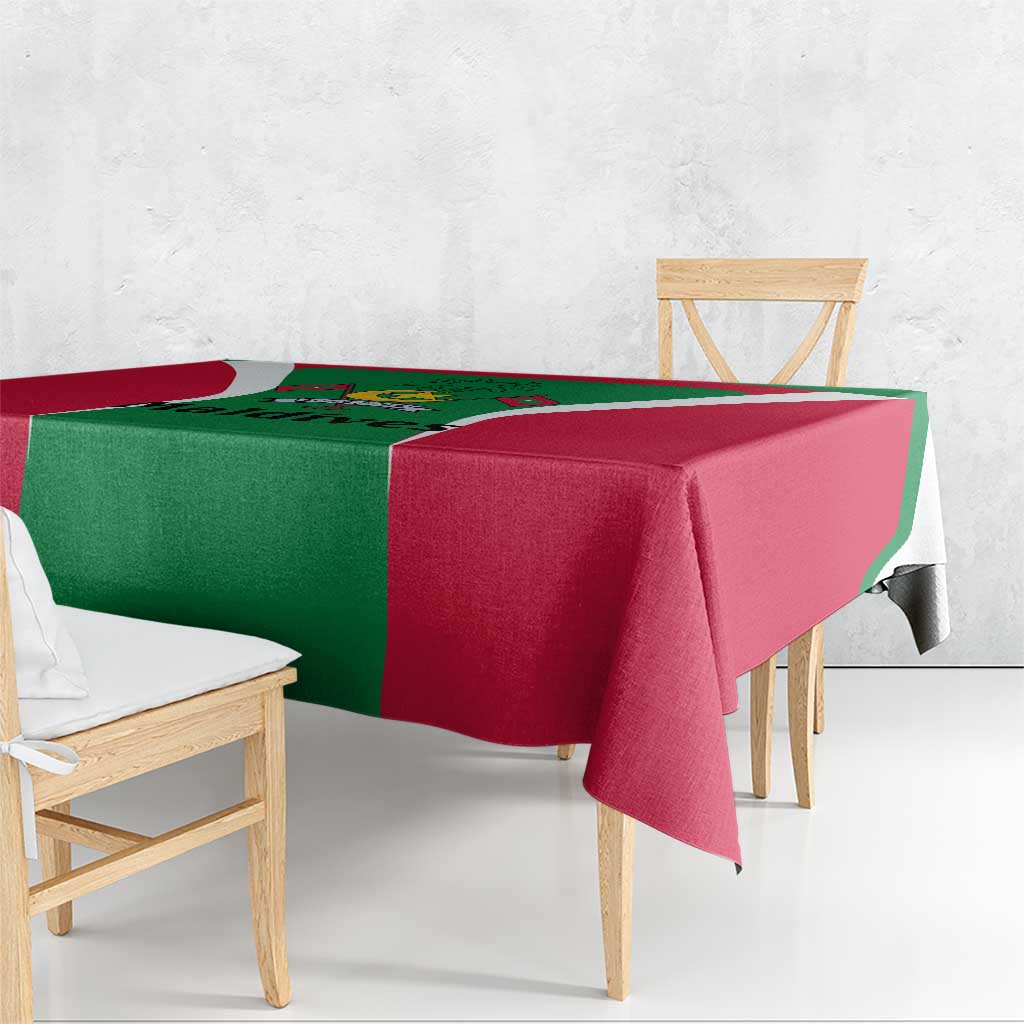 Maldives National Flag and Emblem Tablecloth with Green Red White Colorblock Design
