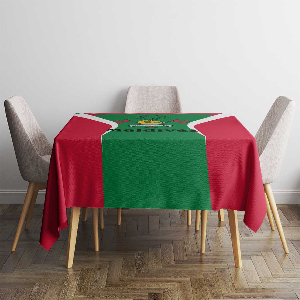 Maldives National Flag and Emblem Tablecloth with Green Red White Colorblock Design