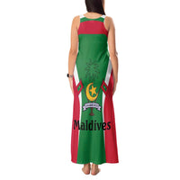 Maldives National Flag and Emblem Tank Maxi Dress with Green Red White Colorblock Design