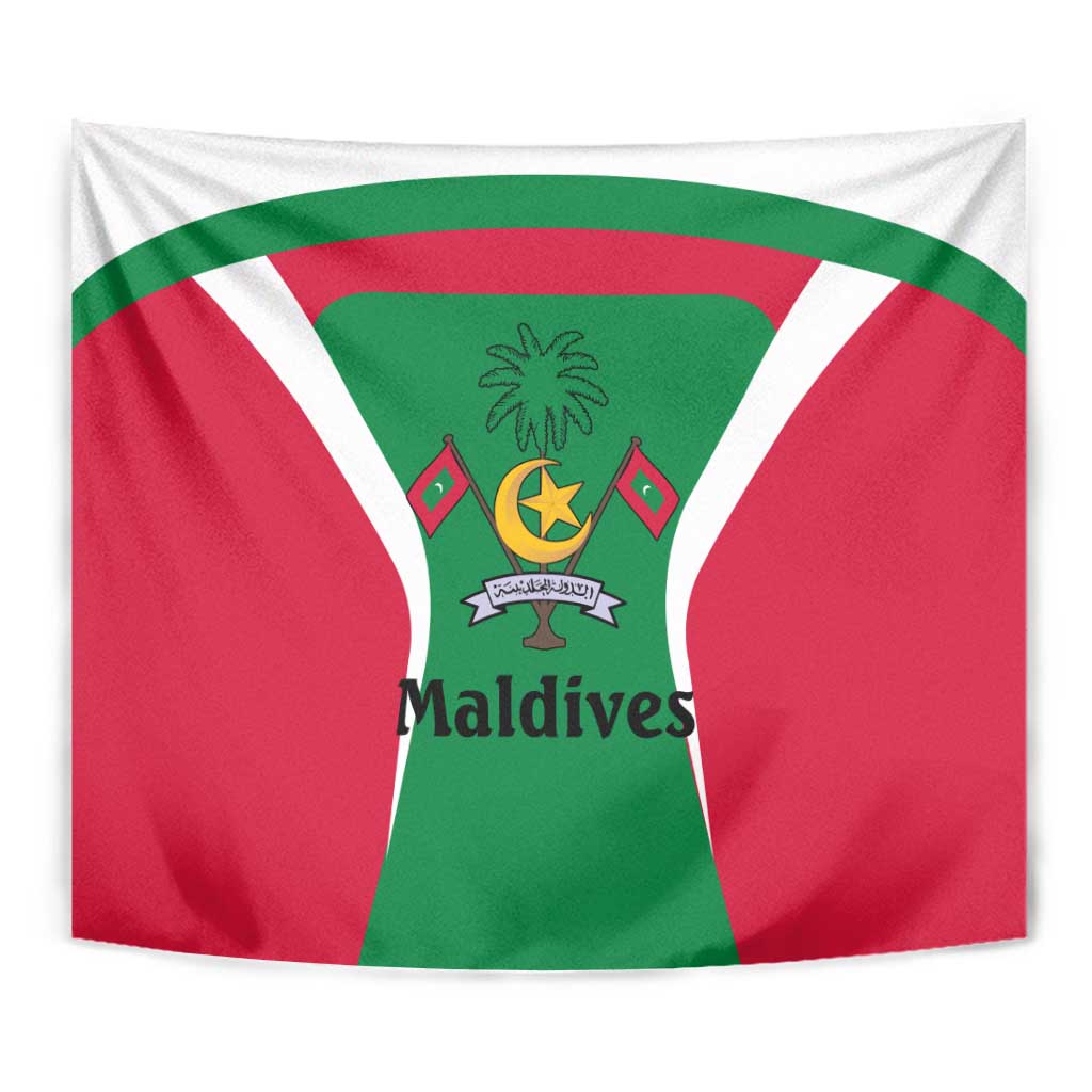 Maldives National Flag and Emblem Tapestry with Green Red White Colorblock Design