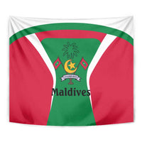 Maldives National Flag and Emblem Tapestry with Green Red White Colorblock Design