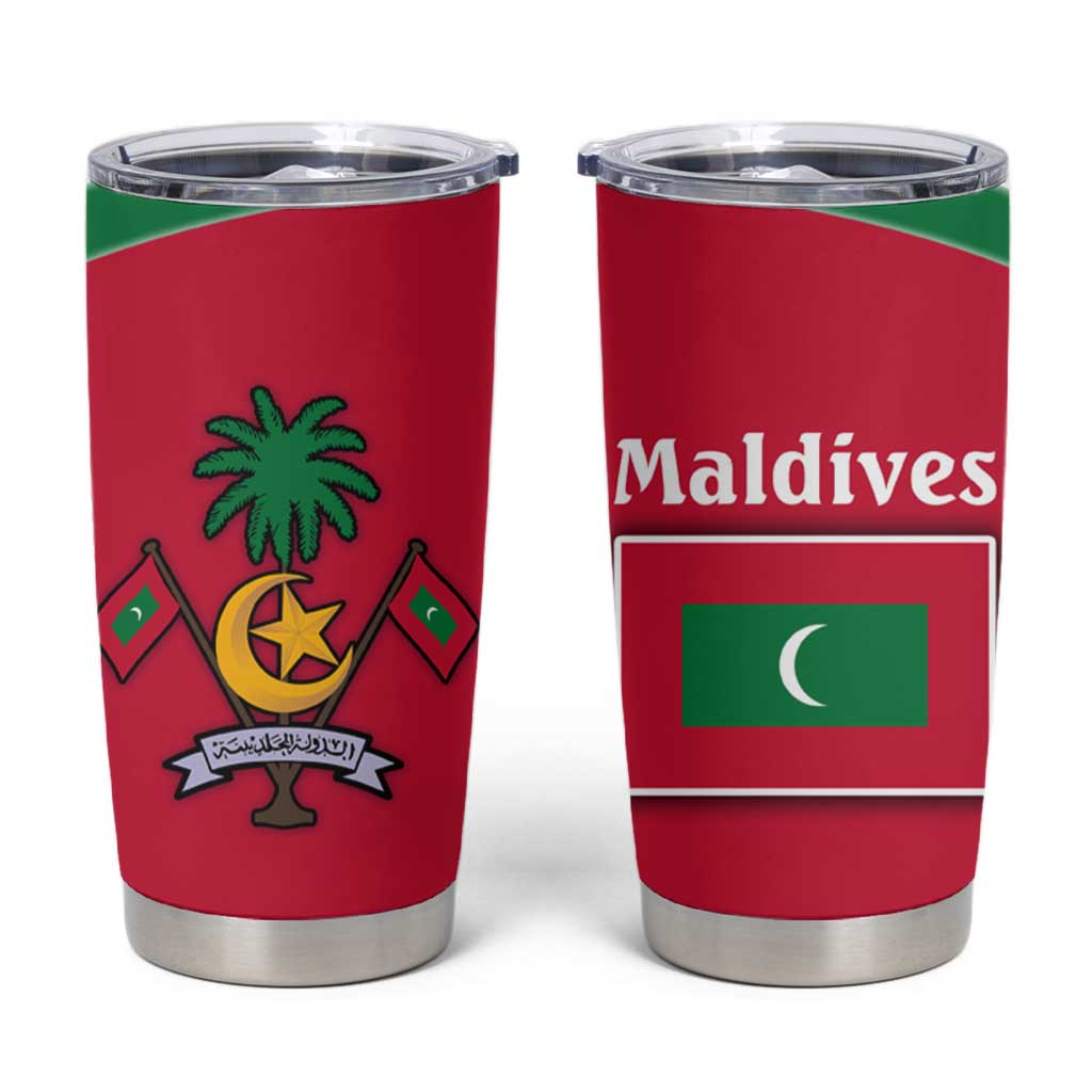 Maldives National Flag and Emblem Tumbler Cup with Green Red White Colorblock Design