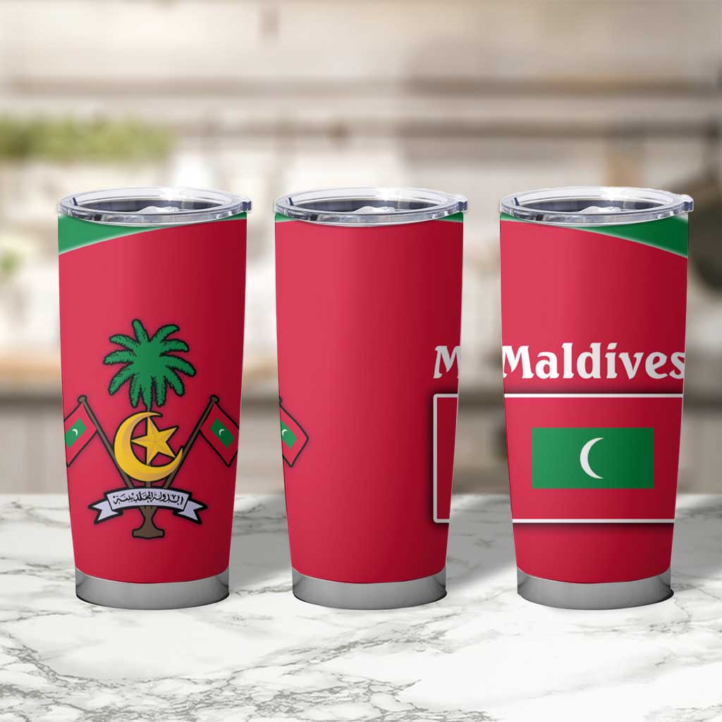 Maldives National Flag and Emblem Tumbler Cup with Green Red White Colorblock Design