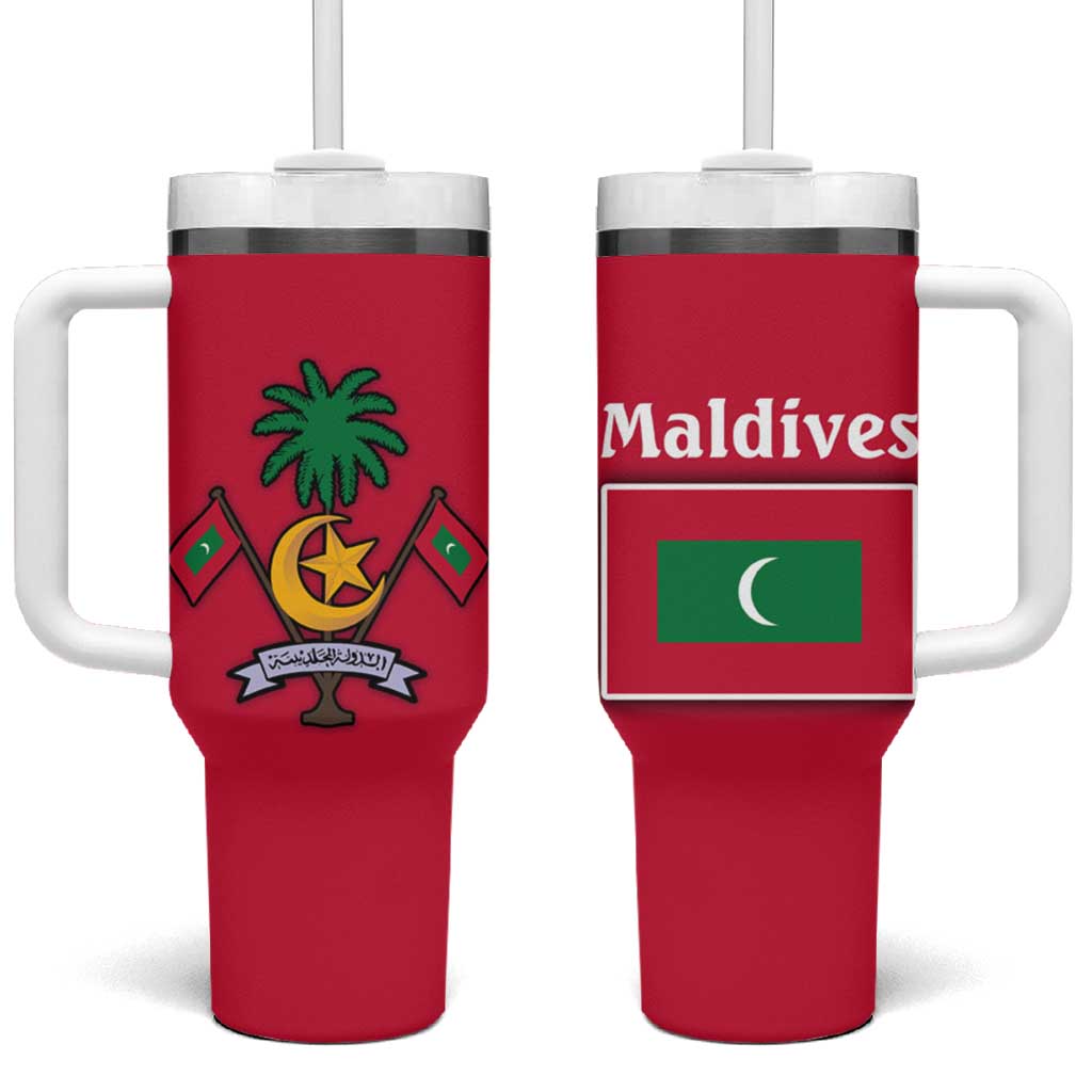 Maldives National Flag and Emblem Tumbler With Handle with Green Red White Colorblock Design