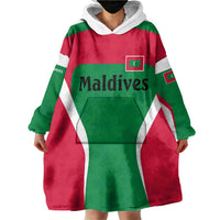 Maldives National Flag and Emblem Wearable Blanket Hoodie with Green Red White Colorblock Design