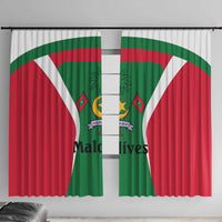 Maldives National Flag and Emblem Window Curtain with Green Red White Colorblock Design